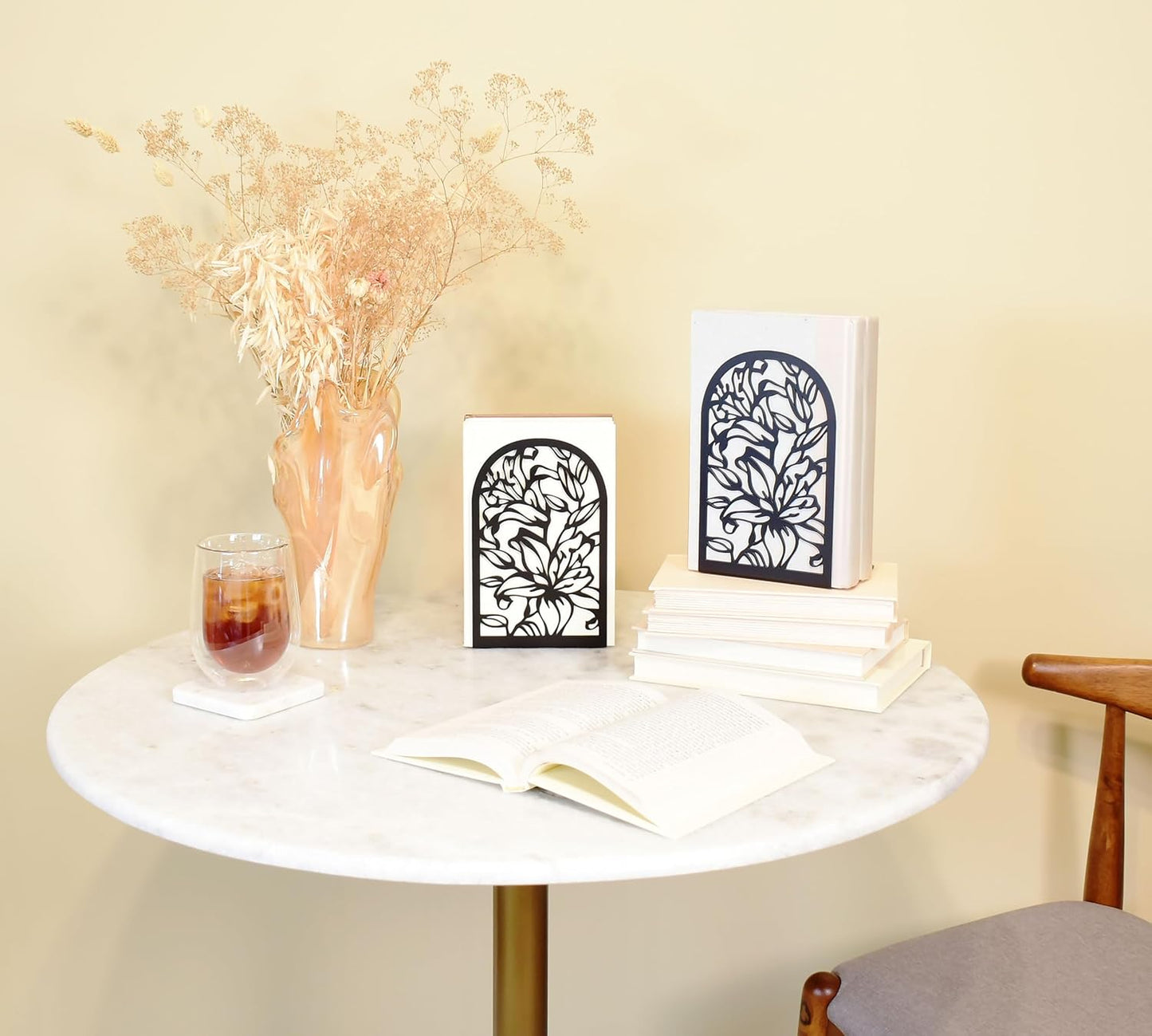 CNK Premium BookEnds - Heavy Duty Metal Book Stoppers for Home Office, Decorative Book Shelf Holders (Hummingbird Black)