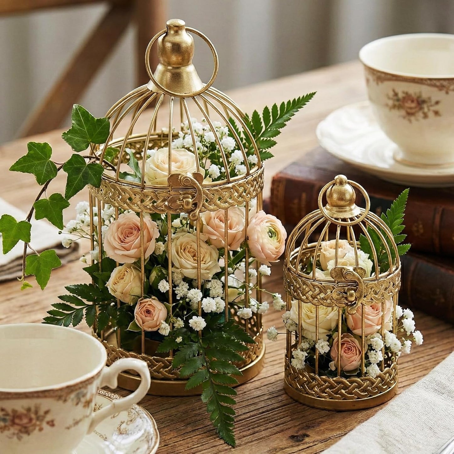 Vela Lanterns Bird Cage Decor Candle Holder Lantern Decorative Wedding Table Centerpiece Decorations, White, Small, Set of 4