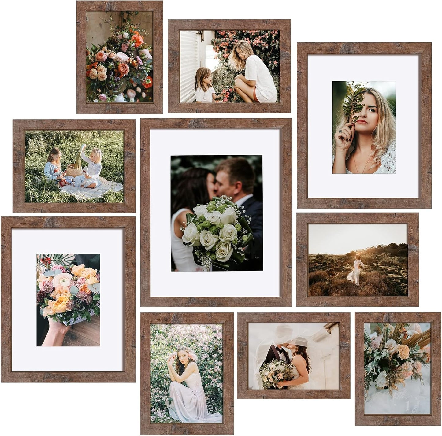 SESEAT Picture Frames Collage, Gallery Wall Frame Set with 11x14 8x10 5x7 4x6 Frames in 3 Different Finishes, Set of 10