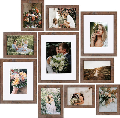 SESEAT Picture Frames Collage, Gallery Wall Frame Set with 11x14 8x10 5x7 4x6 Frames in 3 Different Finishes, Set of 10