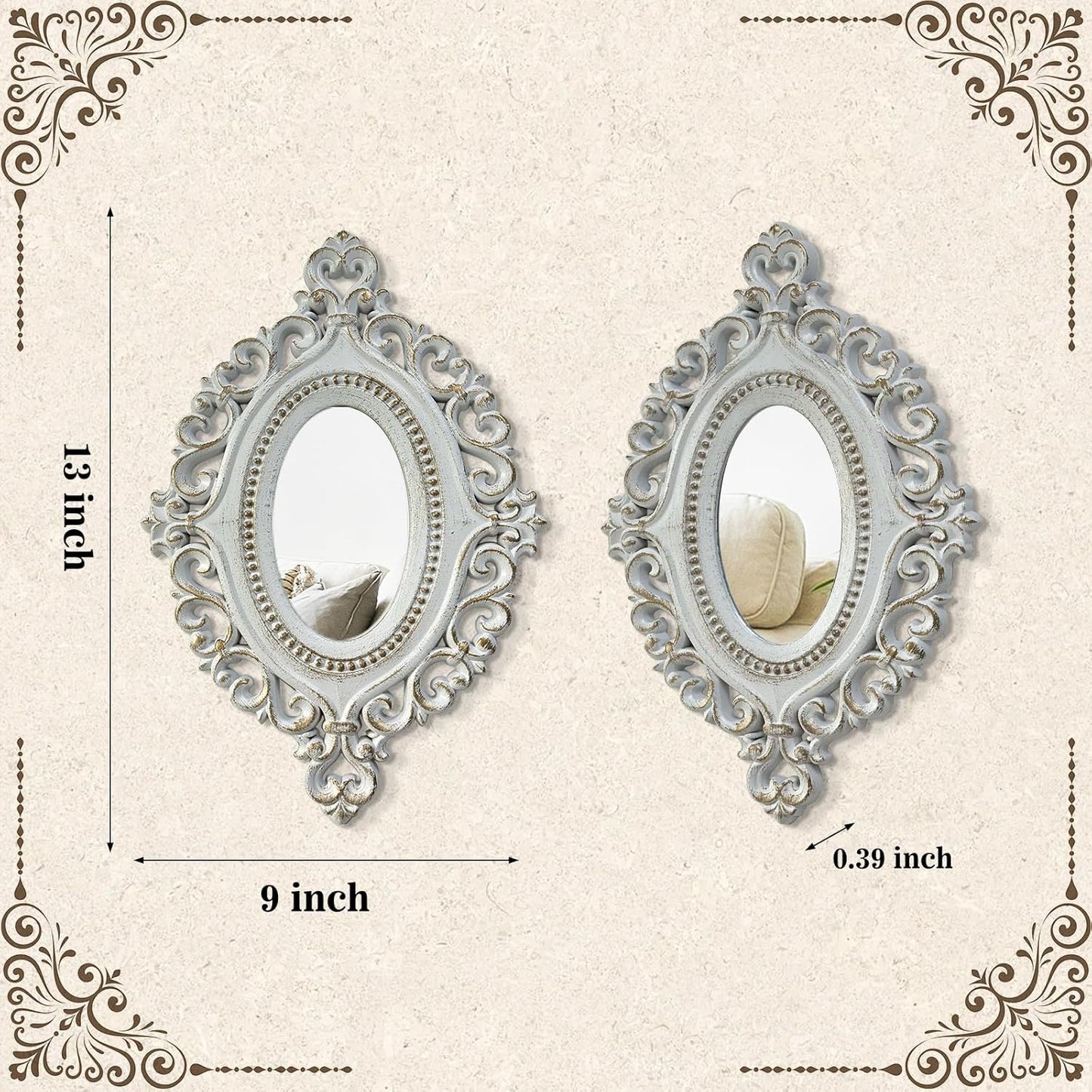 ZEXUIRU 4 Set. Rustic Wall Mirrors for Bedroom Bathroom Living Room Entryway Wood Farmhouse Square Easy to Hang Framed Decorative Accent Hanging Wall-Mounted Mirror Set for Living Room - Black