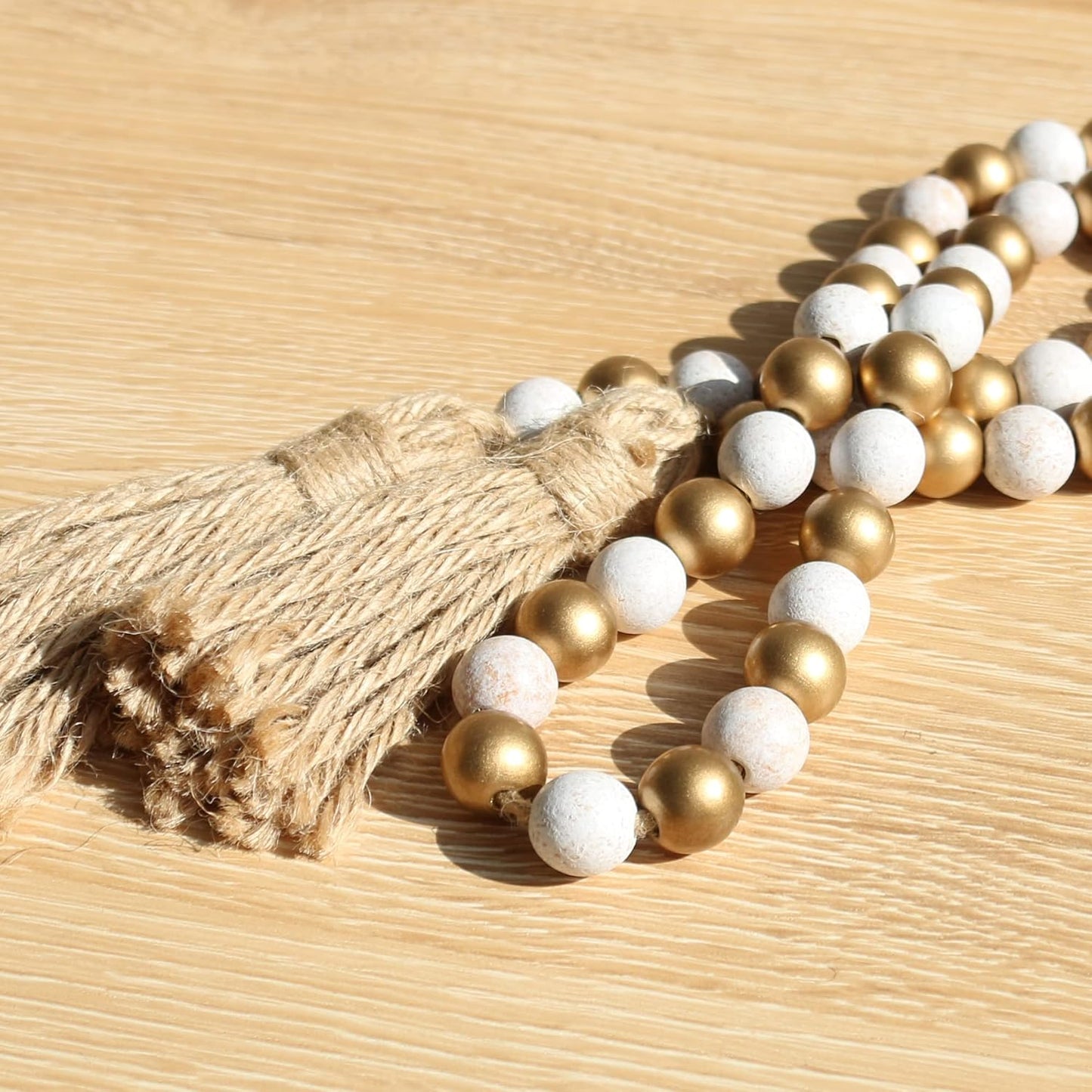 Meplait Wood Bead Garland, 39in Farmhouse Beads with Tassels for Tiered Tray Decor