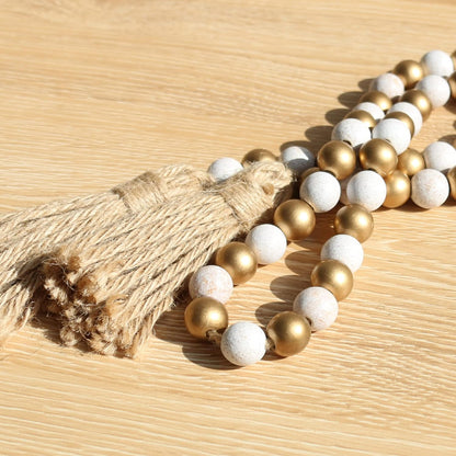 Meplait Wood Bead Garland, 39in Farmhouse Beads with Tassels for Tiered Tray Decor