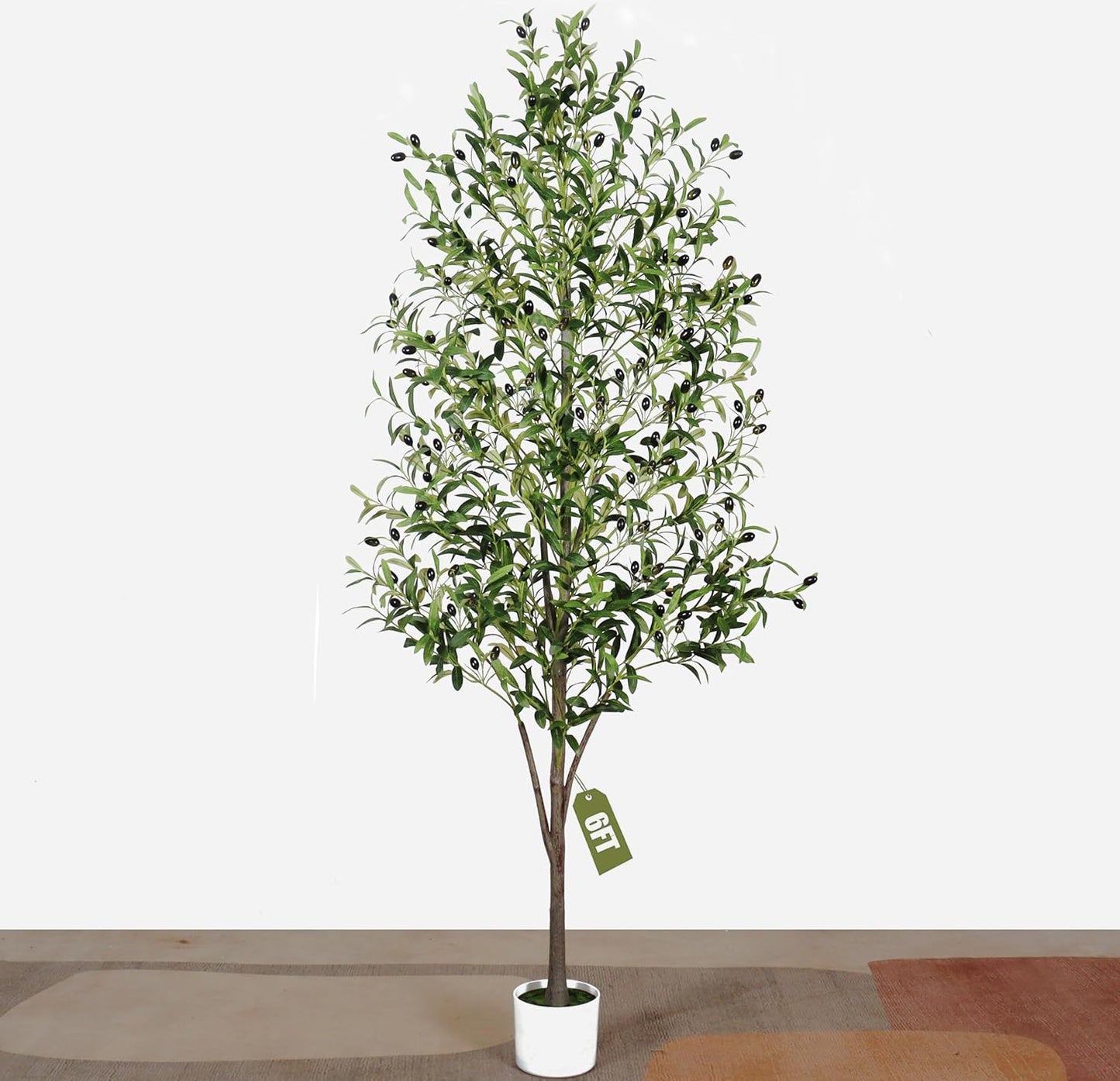 Artificial Olive Tree with White Pot,6FT high, Fake Tree containing 1440 Dense Leaves and 80 Highly Simulated Olive Fruits, Suitable for Home Office Living Room Floor Decoration