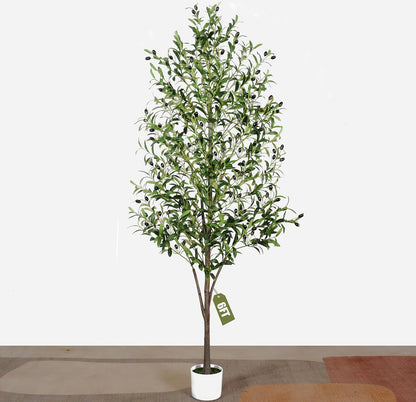 Artificial Olive Tree with White Pot,6FT high, Fake Tree containing 1440 Dense Leaves and 80 Highly Simulated Olive Fruits, Suitable for Home Office Living Room Floor Decoration