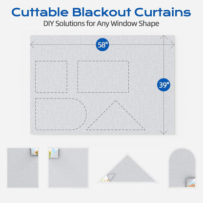Blackout Curtains for Bedroom, 39" x 58" Portable Black Out Blinds with 20 Sets Hook & Loop Strips for 100% Blackout Window Film, Temporary Black-out Shades for Windows Cover Nursery Travel RV- Blacks