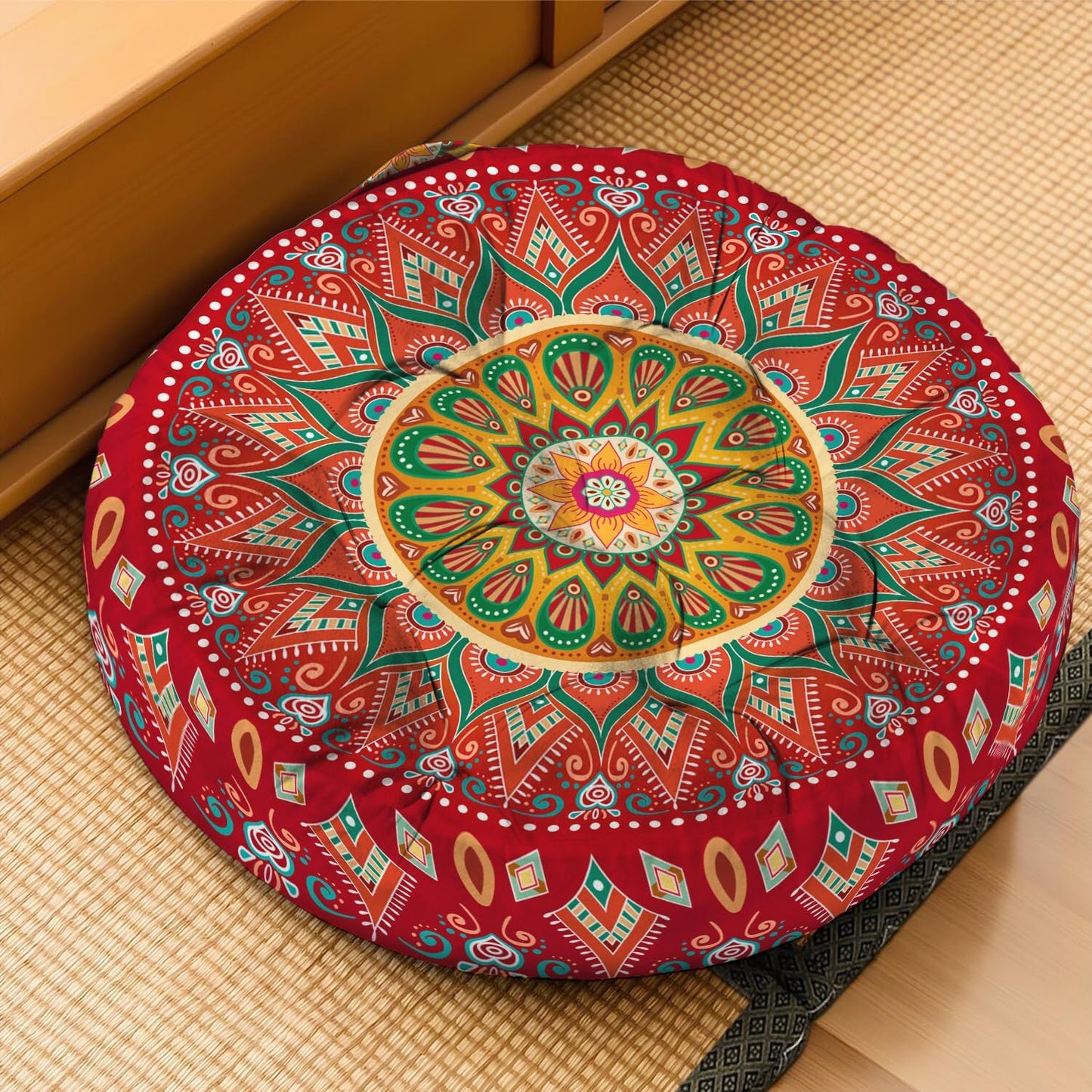 Mandala Meditation Cushion, Boho Meditation Mat, Meditation Pillows for Sitting on Floor, Cushions for Sitting in Home and Outdoor, Square Floor Pillow Cushion Seating for Yoga Accessories 22'' X 22''