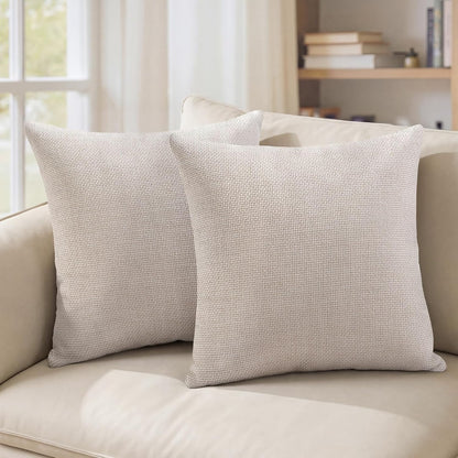 YDKGL Pack of 2 Pillow Covers 18x18, Beige Cream, Couch Decorative Boho Farmhouse Neutral Throw Pillow Case Covers with Zipper, for Living Room Bedroom Soft Pillowcase
