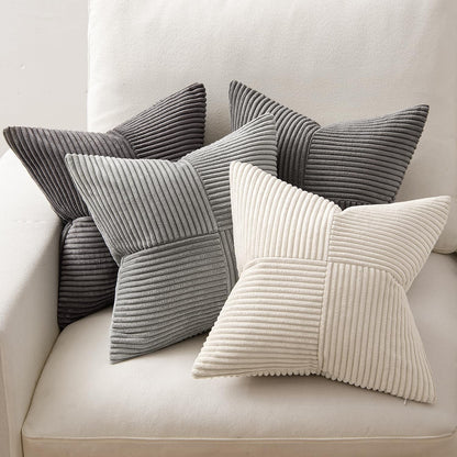 MIULEE Teal Orange Decorative Throw Pillow Covers 18x18 Inch Set of 4 Boho Corduroy Striped Cushion Cases Modern Farmhouse Patchwork Pillow Cases for Couch Sofa Bedroom Home Decor