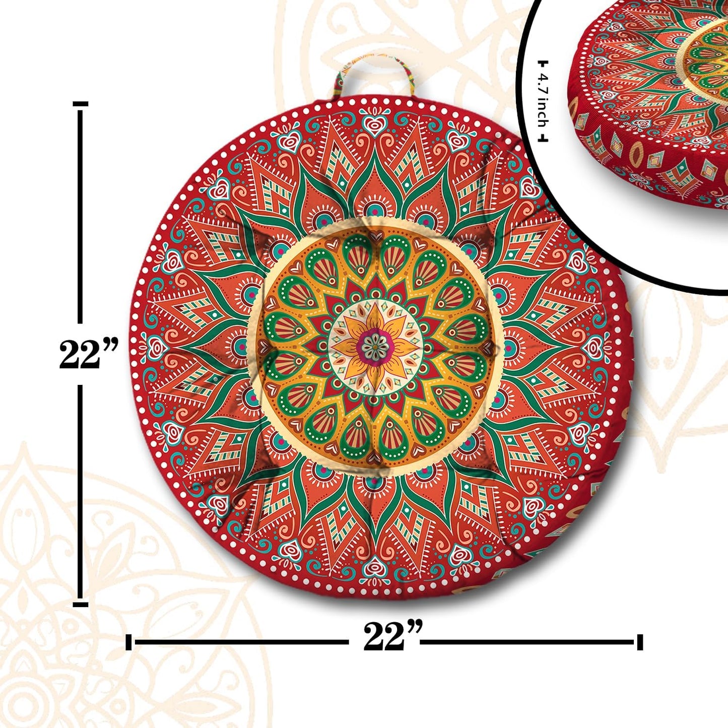 Mandala Meditation Cushion, Boho Meditation Mat, Meditation Pillows for Sitting on Floor, Cushions for Sitting in Home and Outdoor, Square Floor Pillow Cushion Seating for Yoga Accessories 22'' X 22''