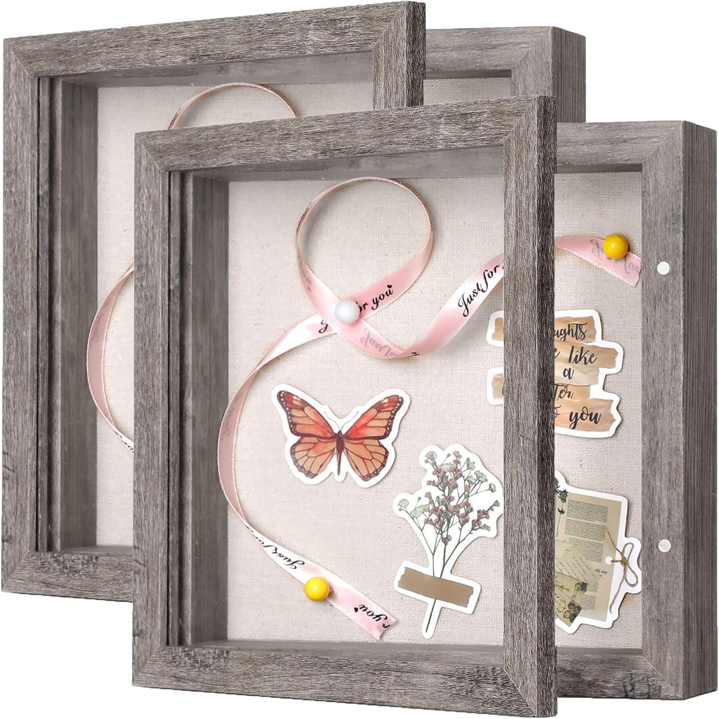 Califortree 8x10 Shadow Box Frame with Linen Back - Sturdy Rustic Memory Display Case of Flower, Pictures, Medals and More, White