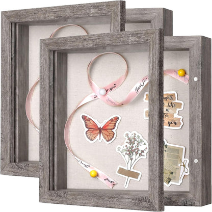 Califortree 8x10 Shadow Box Frame with Linen Back - Sturdy Rustic Memory Display Case of Flower, Pictures, Medals and More, White