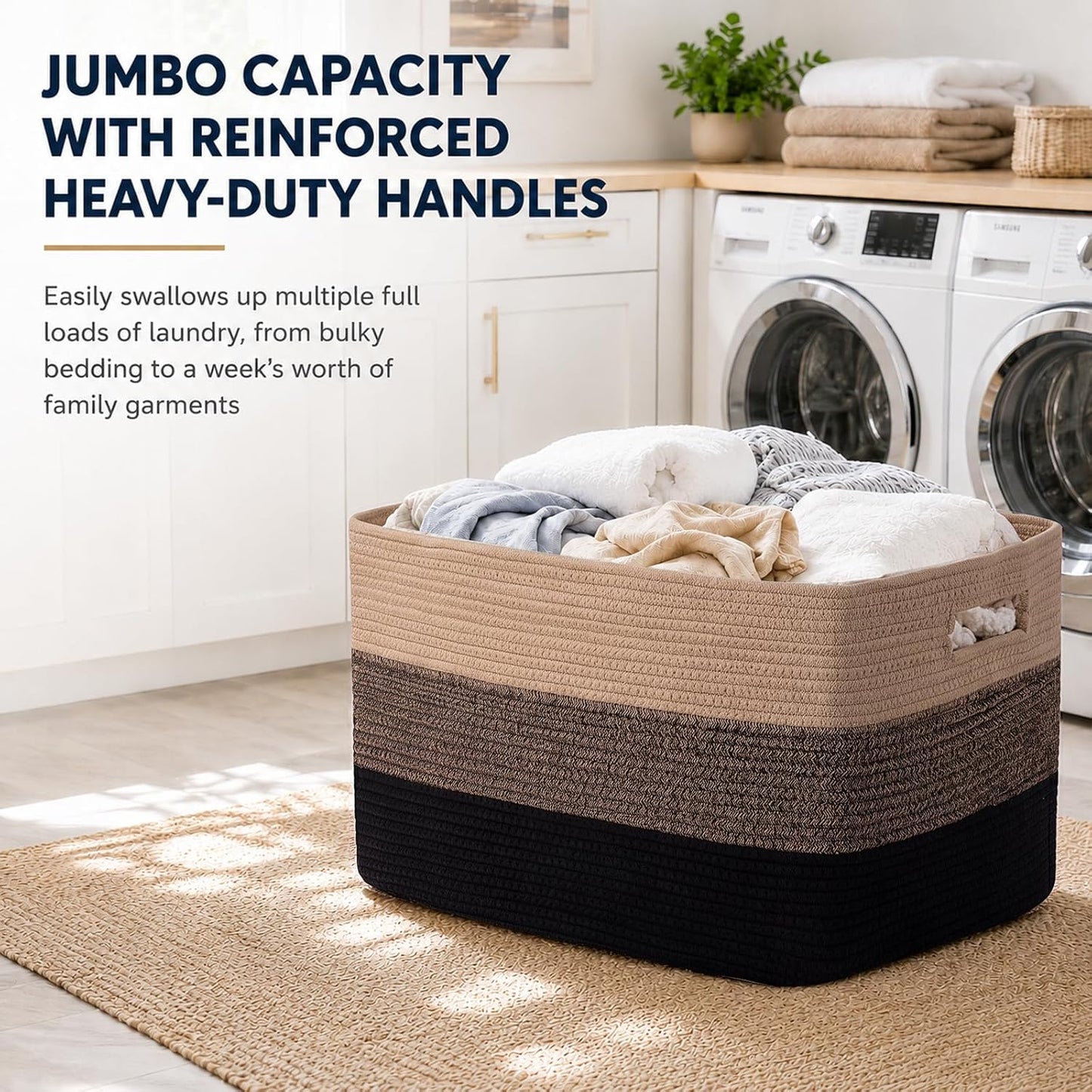 OIAHOMY Large Blanket Basket, 22”x17”x12” Rectangle Woven Baskets, Nursery Blanket Storage Living Room, Toy Storage With Handle, Large Baskets for Organizing-Gradient Yellow