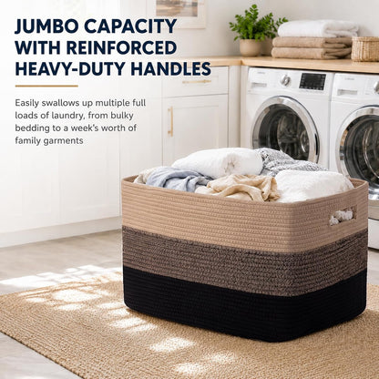 OIAHOMY Large Blanket Basket, 22”x17”x12” Rectangle Woven Baskets, Nursery Blanket Storage Living Room, Toy Storage With Handle, Large Baskets for Organizing-Gradient Yellow