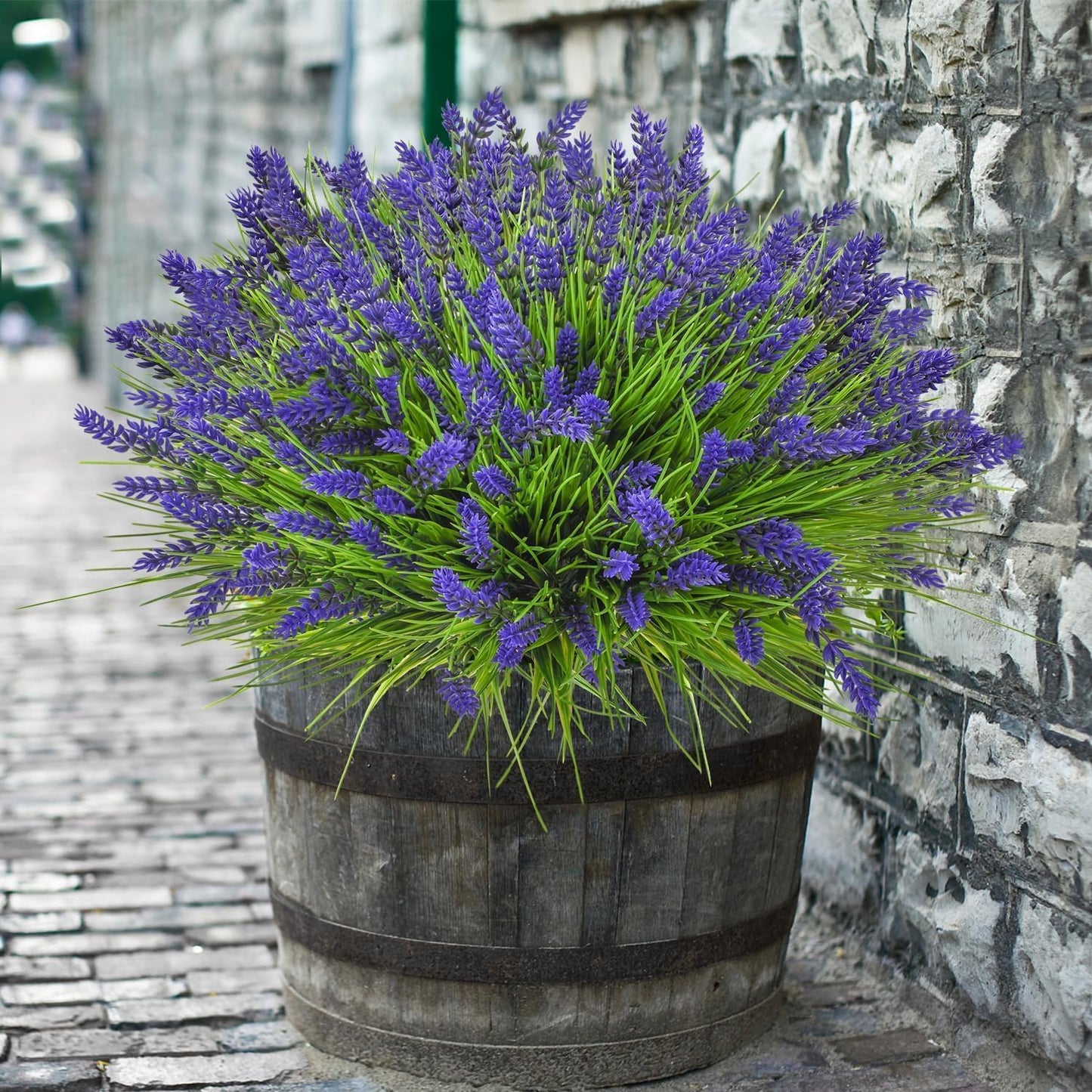 20 Bundles Artificial Plants Outdoor, UV Resistant Fake Flowers， Realistic Faux Lavender Shrubs for Porch Garden Window Box Home Decoration (Purple)