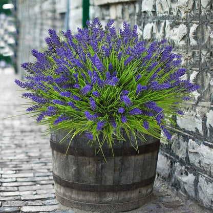 20 Bundles Artificial Plants Outdoor, UV Resistant Fake Flowers， Realistic Faux Lavender Shrubs for Porch Garden Window Box Home Decoration (Purple)