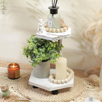 Tikea Farmhouse Wood Display Riser, 10 in. Farmhouse Pedestal Stand for Kitchen Bathroom Counter Decor, Round Display Tray for Soap Dispenser and Plant (Brown)