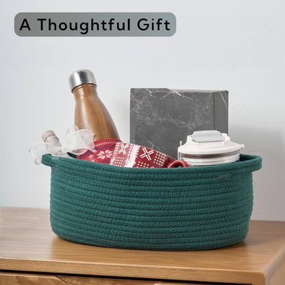 Small Woven Gift Basket Empty with Bag & Ribbon - Gifts for Mom, Baby Shower, Birthdays & Raffle - Cotton Rope Storage Basket for Dog Toys or Shelf - 12"x8"x5", White