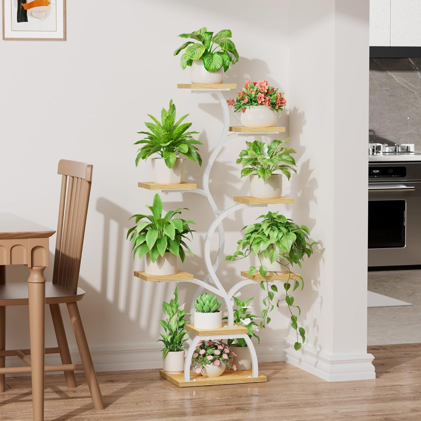 EVAWOO Plant Stand Indoor with Grow Light - 8 Tiered Plant Shelf Indoor, Corner Plant Stand, 49" Tall Plant Shelf with Lights for Indoor Growing, Lighted Flower Holder for Living Room, Balcony, Black