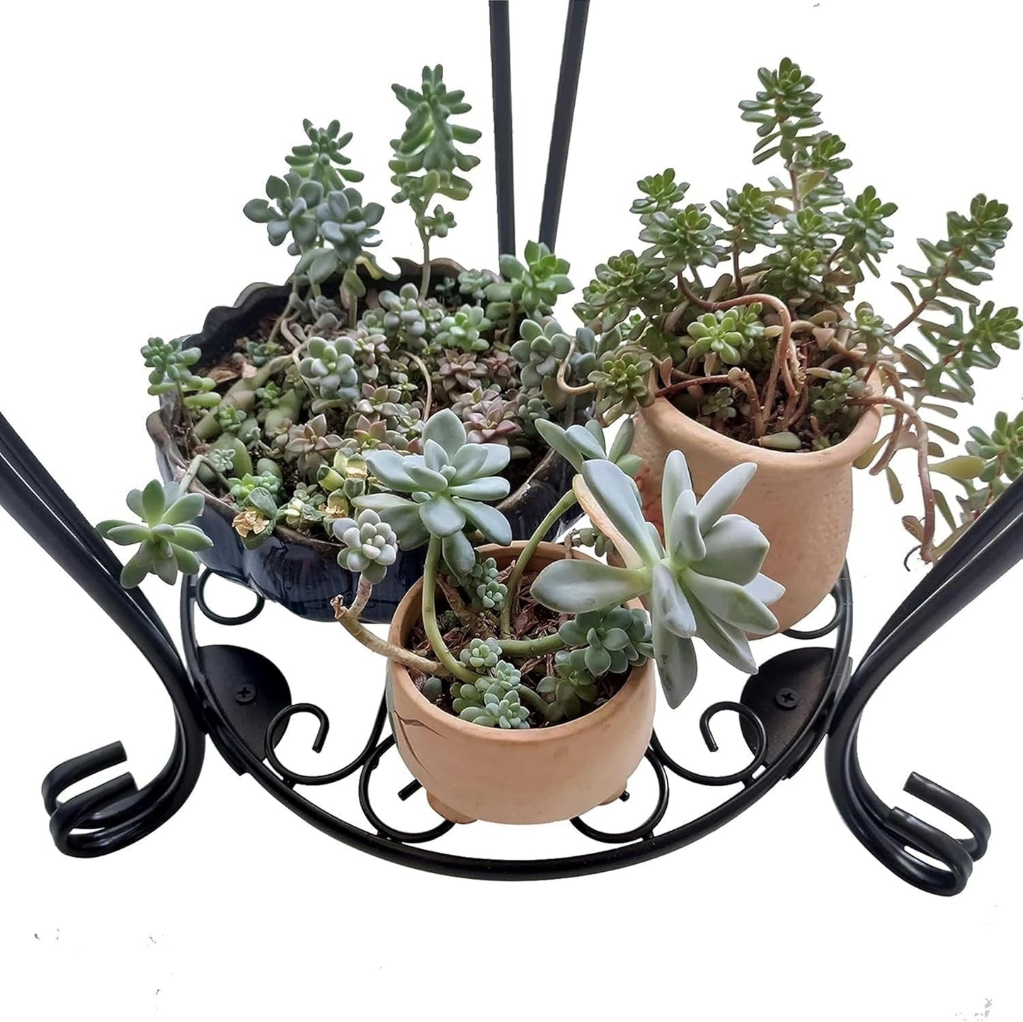 CASIMR 2-Pack Plant Stand, 2 Tier 19.2 inch Tall Metal Potted Holder Rack,Indoor Outdoor Multiple Flower Pot Shelf Rustproof Iron Garden Container for Garden Patio Living Room Corner Balcony, Black