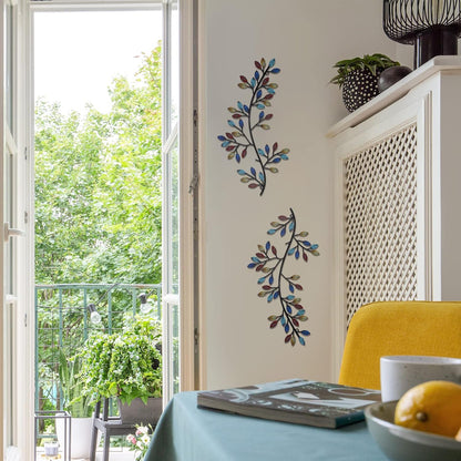 Hotop 2 Pieces Metal Tree Leaf Wall Decor Vine Olive Branch Leaf Wall Art Wrought Iron Scroll Sculptures Above the Bed, Living Room, Outdoor Decoration (Classic Style,Black)