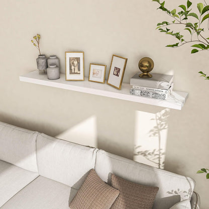 Floating Shelves 36 Inches Long - 8 Inch Deep Rustic Premium Solid Pine Wood for Storage - Farmhouse Wall Mounted for Living Room - Heavy-Duty Metal Bracket - 36" W x 8" D - Set of 2 - White Color