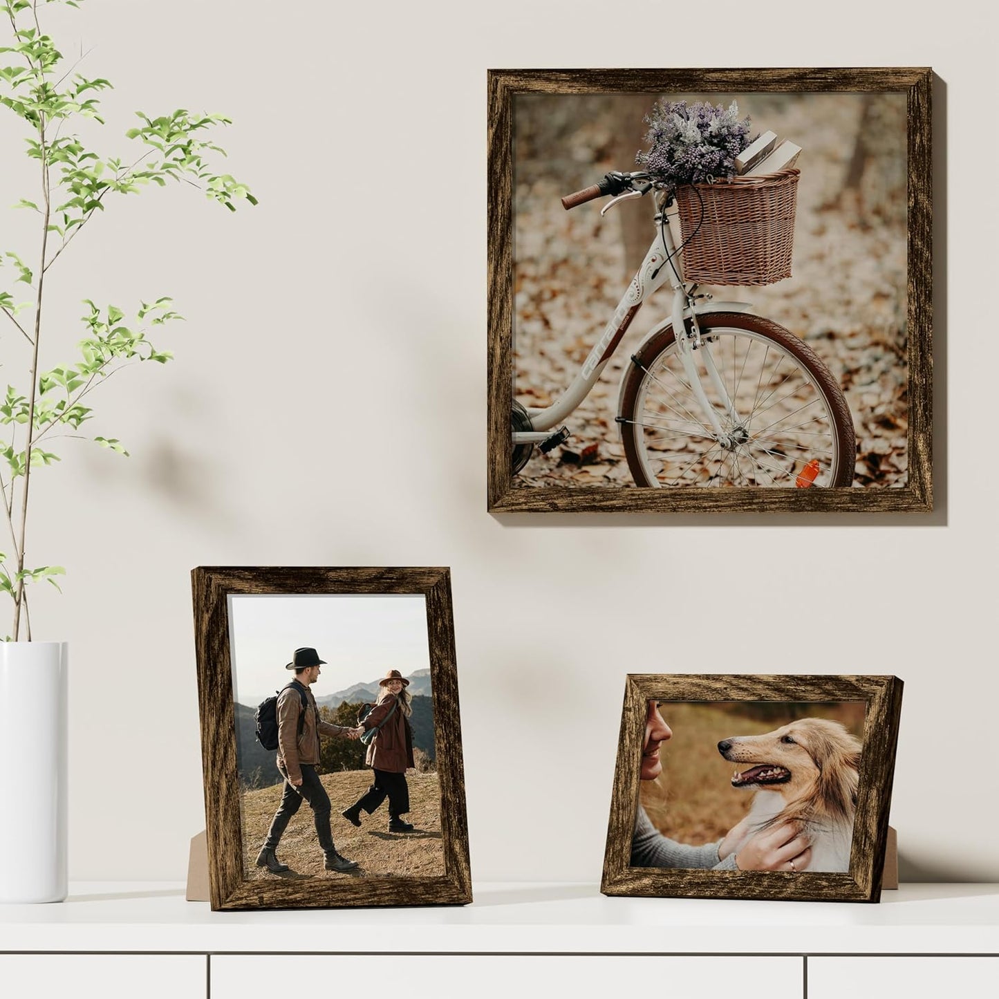 Vittanly 8x10 Picture Frames Set of 9, Shatter Resistant Plexiglass, Display 5x7 Pictures with Mat or 8x10 without Mat, Photo Frames for Wall or Tabletop, Engineered Wood, Black - Colors A