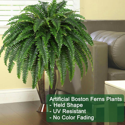 Dkaltm Artificial Boston Fern Bush- Set of 2 Large Artificial Ferns for Outdoors, 45Inch Large Faux Ferns, Suitable for Office & Living Room Decor, 55Branches for Each Bouquet