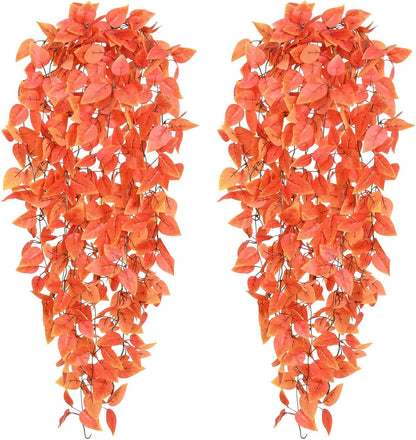 BLEUM CADE Fake Hanging Plants, 2pcs Artificial Pothos Vines Greenery for Wall Home Living Room Office Indoor Outdoor Decor (No Baskets)
