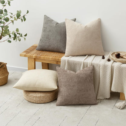 MIULEE Pack of 4 Couch Throw Pillow Covers 18x18 Inch Neutral Soft Decorative Chenille Pillow Covers Farmhouse Boho Cushion Covers for Mid Century Modern Spring Home Decor Sofa Bedroom Living Room