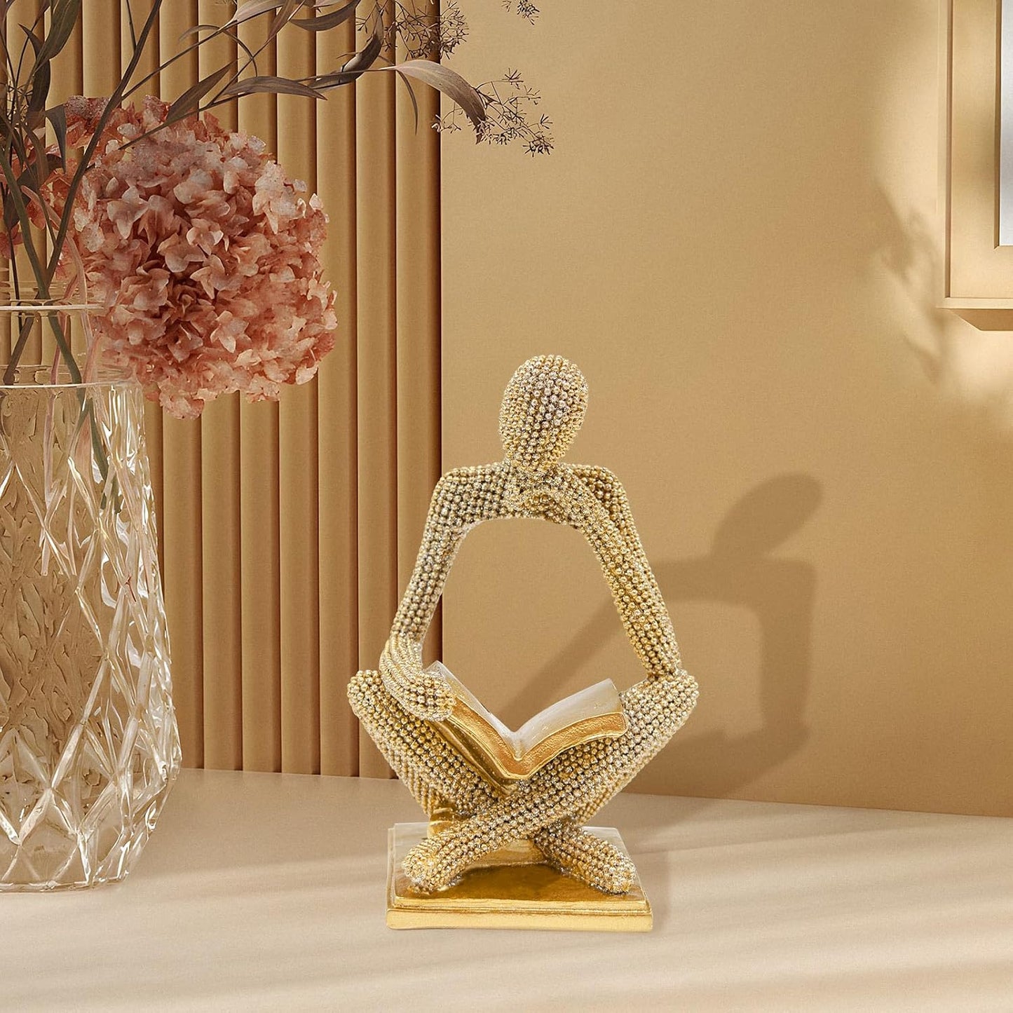 Sparkling Gold Reading Women Statue, Thinker Sculptures, Abstract Art Ornament, Modern Aesthetic Figurine Decoration for Home Living Room Bedroom Office Shelf Table Desk Bookshelf Decor
