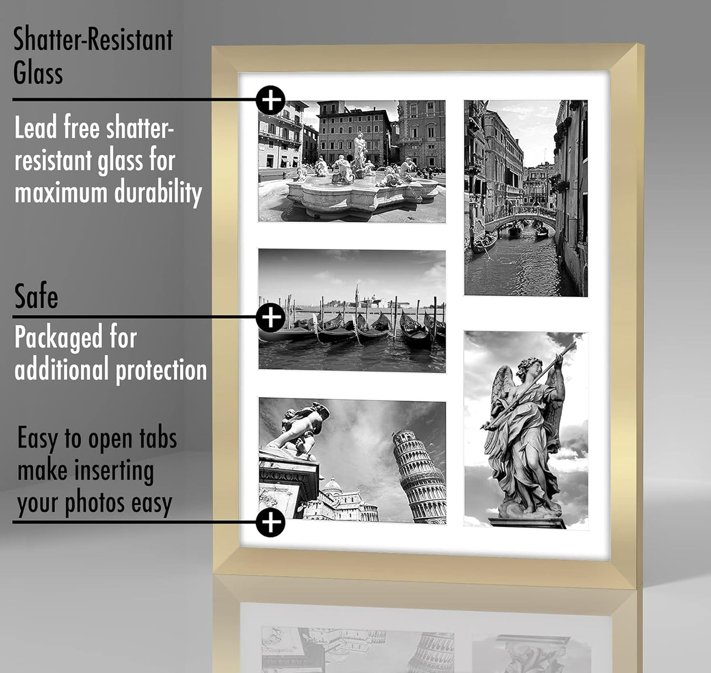 Americanflat 4x6 Collage Picture Frame with Shatter-Resistant Glass - Fits Five 4x6 Photos or Use as One 11x14 Picture Frame - Signature Collection - Collage Frames for Wall Display - Black
