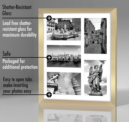 Americanflat 4x6 Collage Picture Frame with Shatter-Resistant Glass - Fits Five 4x6 Photos or Use as One 11x14 Picture Frame - Signature Collection - Collage Frames for Wall Display - Black
