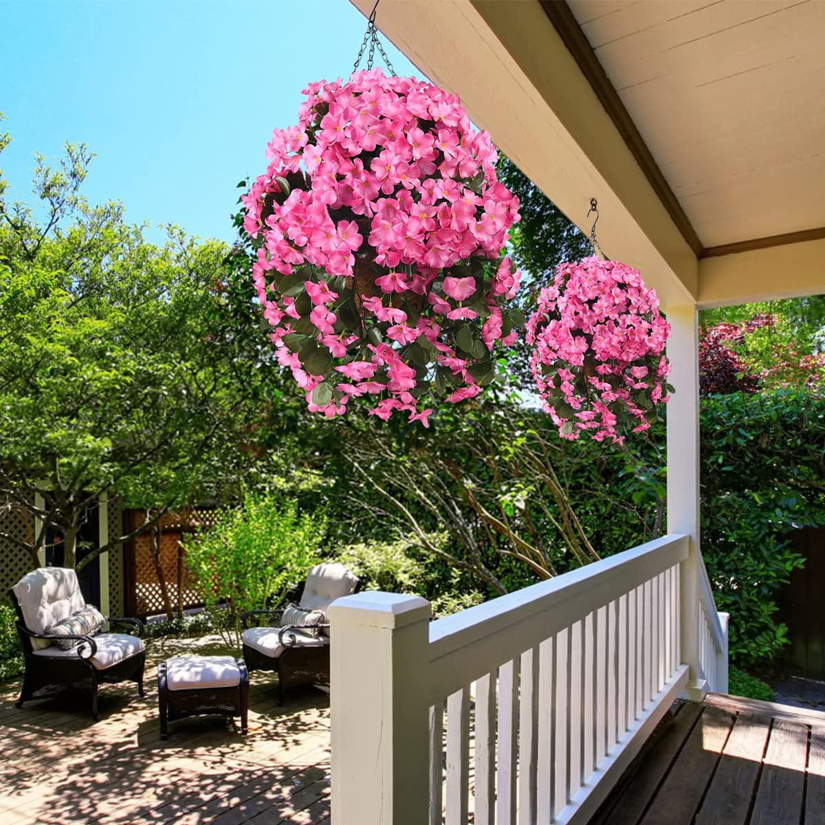 INQCMY Artificial Fake Hanging Plants Flowers Basket for Spring Summer Outdoor Outside Decoration,Faux Silk Begonia Flower in Planter Look Real UV Resistant for Home Porch Patio Balcony Yard Decor
