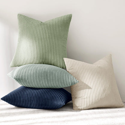 MIULEE Boho Farmhouse Sage Green Throw Pillow Covers 18x18 Inch Set of 4 Mordern Nordic Cushion Covers Soft Corduroy Spring Home Decor for Couch Bed Sofa Living Room Forest Green