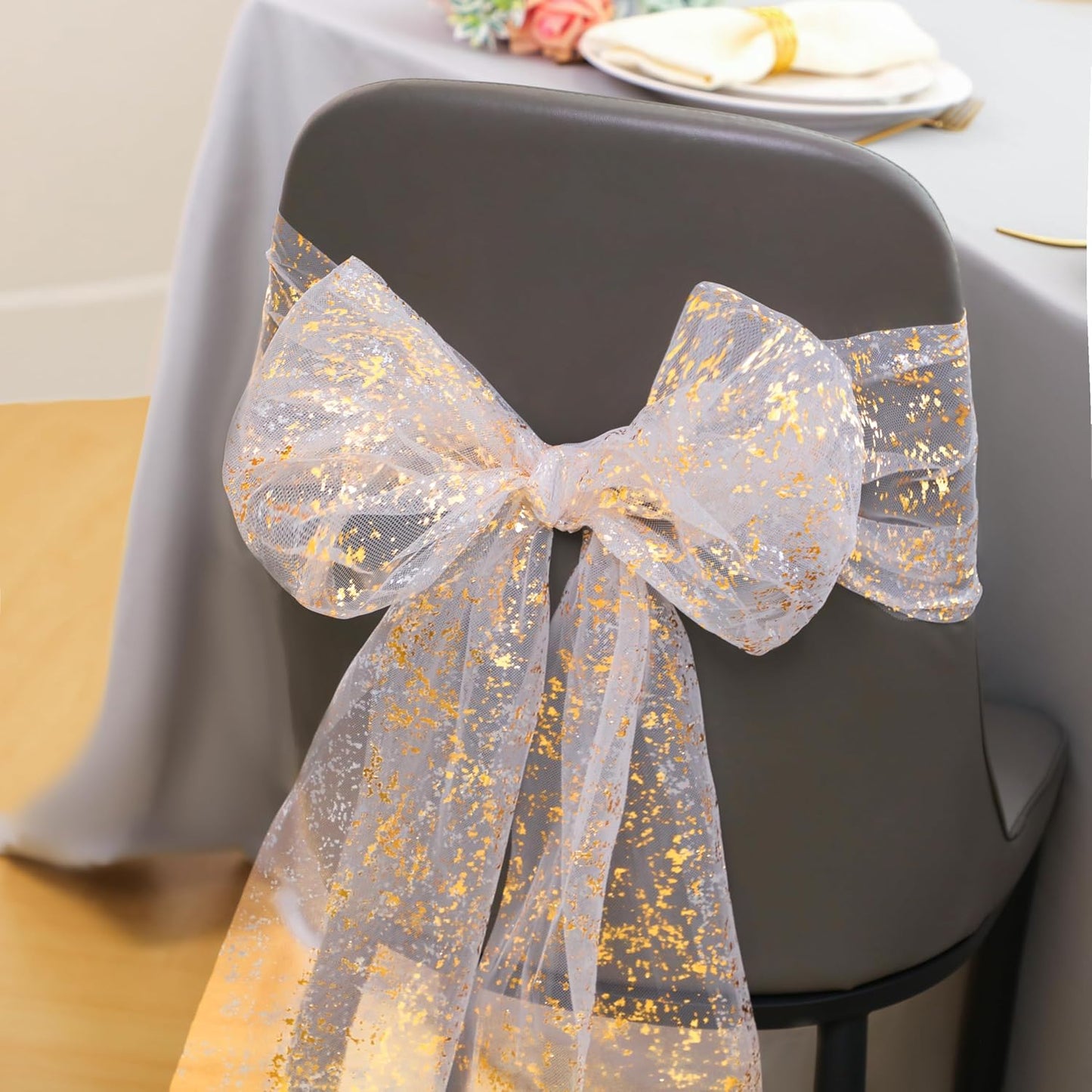 Snowkingdom 2 Pieces Gold Table Runner, Sequin Glitter Foil Metallic Thin Mesh Runner Roll 11"x108", Gold Table Decorations for Event Party, Wedding, Birthday Party, Christmas