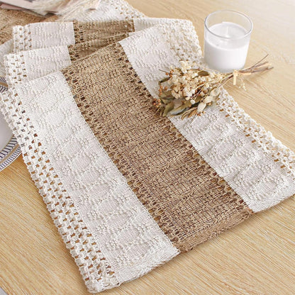 FEXIA Boho Table Runner for Thanksgiving Fall Christmas Home Decor with Tassels 72 Inches Long Pottery barn Furniture Farmhouse Rustic Macrame Burlap Table Decoration for Living Room (12x72 Inches)