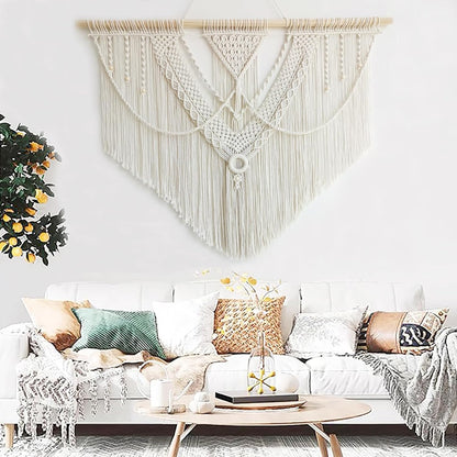Achart Macrame Wall Hanging Large- Boho Wall Decor- large wall art- Wall Decor Living Room- Macrame Tapestry Boho Decor for Bedroom (Wooden Bead)