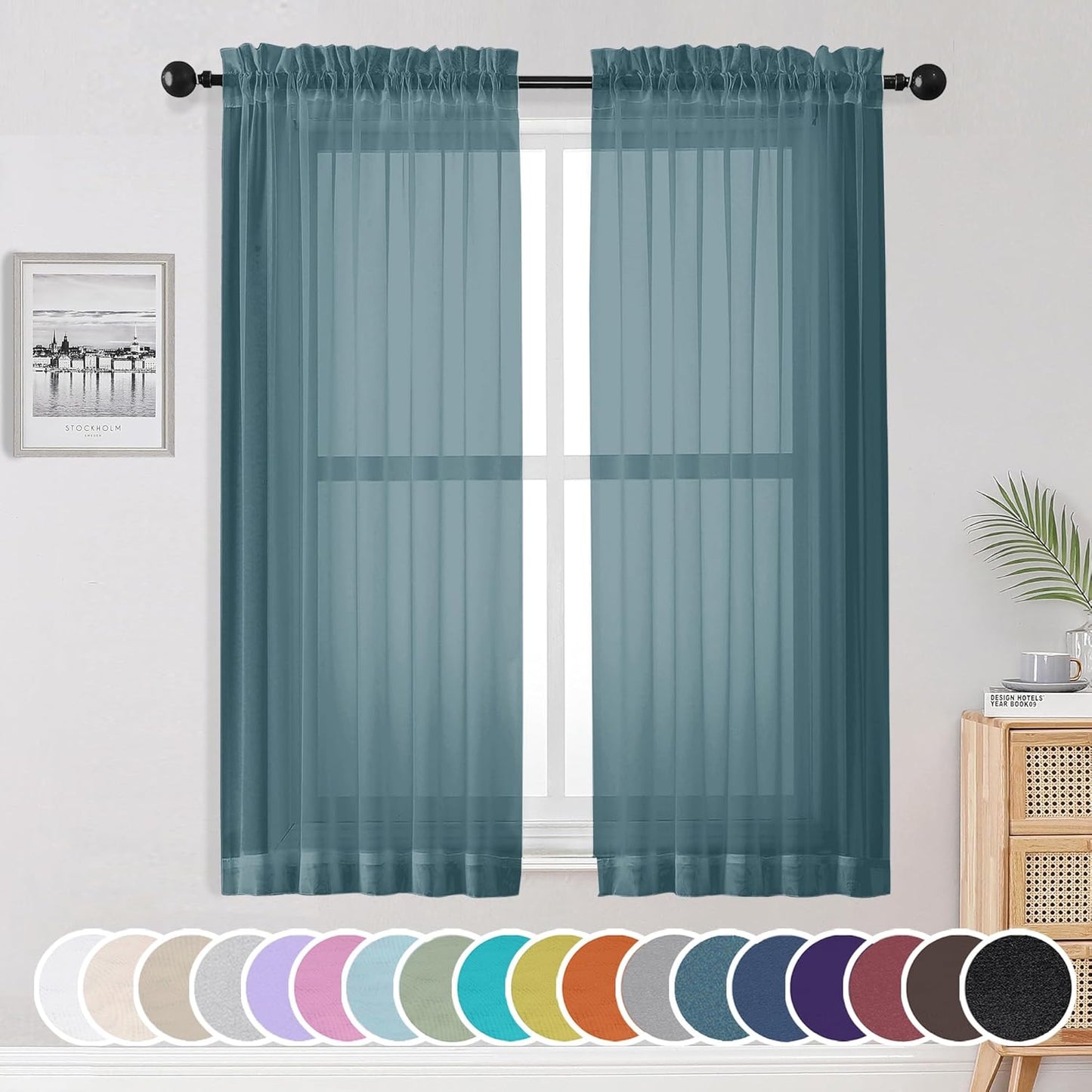 OWENIE Sheer Curtains 84 inches Long 2 Panels Set for Living Room/Bedroom, Rod Pocket Voile Sheer Panel Drapes, White, 2pcs, Each 42" W x 84" L - Colors A