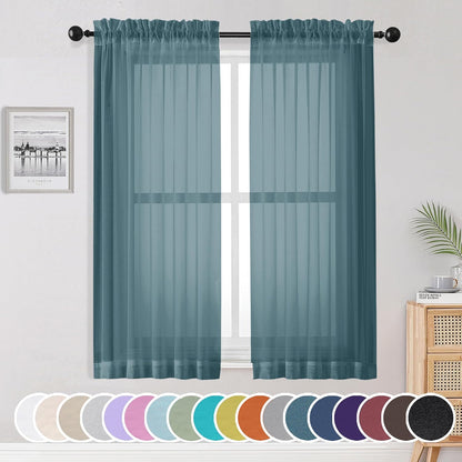 OWENIE Sheer Curtains 84 inches Long 2 Panels Set for Living Room/Bedroom, Rod Pocket Voile Sheer Panel Drapes, White, 2pcs, Each 42" W x 84" L - Colors A
