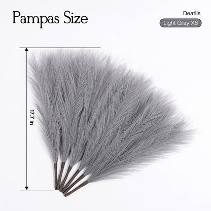 UREYMX Faux Pampas Grass Decor 17.7 Inch 6pcs, Artificial Pampas Grass Fluffy Home Decor, Short Vase Room Decor pompous Grass Flower Arrangement for Boho Home Wedding Decoration (Black)