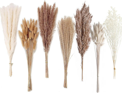 65PCS Pampas Grass Decor, Including pompas Floral, Reed Dried Grass and Bunny Tails Dried Flowers, Natural Dried Pampas Grass Bouquet for Boho Decor Wedding, Home Decoration