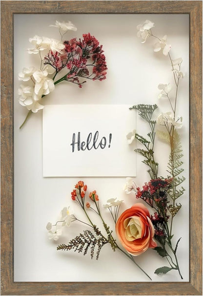 FrameWorks 11” x 14” Dark Oak Wooden Shadow Box Frame – Display Case with Soft Felt Back, Memory Box with Tempered Glass, Display Box with Elegant White Ball Push Pins, Wooden Flower Box