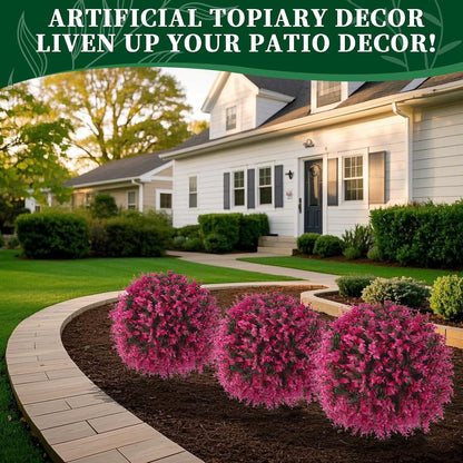 Artificial Lavender Topiary Ball Trees, 2 Set of UV Resistant Fake Evergreen Shrubs Bushes Plants with Ground Spike, Fake Plants for Outdoor Indoor Front Porch Garden