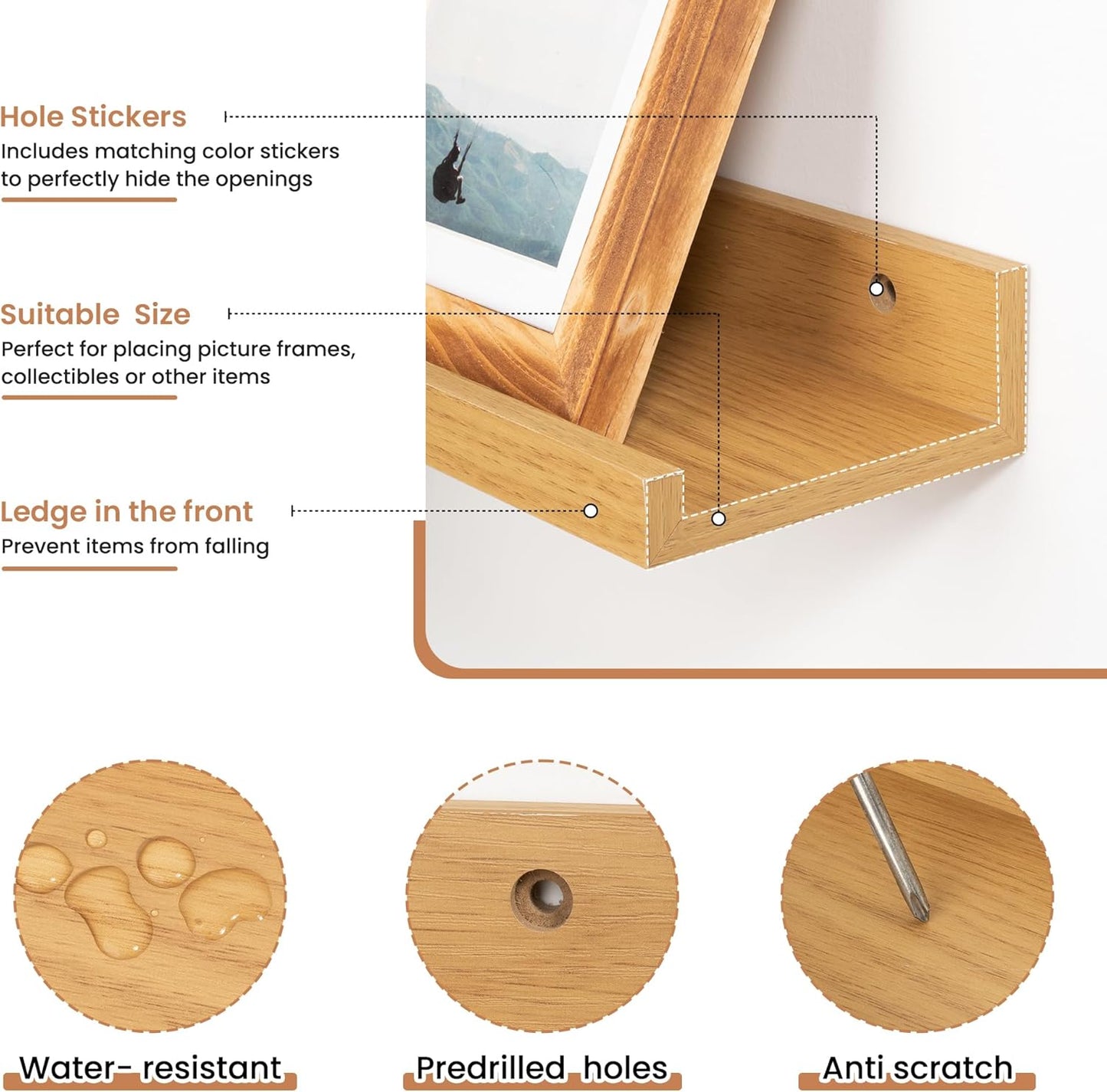 Fun Memories Picture Ledge Shelves Set of 2, 32 Inch Rustic Wall Mounted Floating Shelves with Lip for Home Storage and Décor in Bathroom, Kitchen, Nursery, Bedroom, Living Room, Walnut