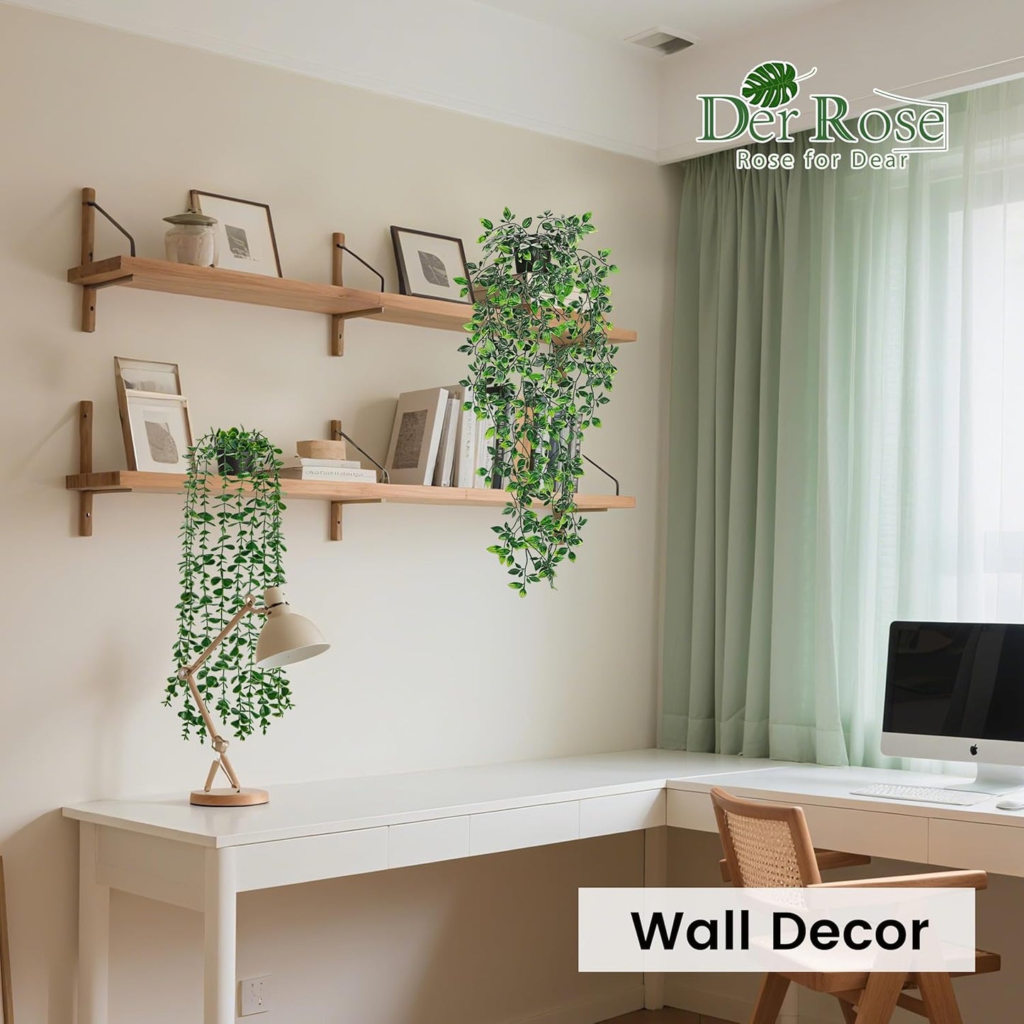 Der Rose 34'' Fake Plants Hanging Artificial Potted Plants Indoor and Outdoor for Home Bathroom Wall Shelf Office Decor (1Pack)