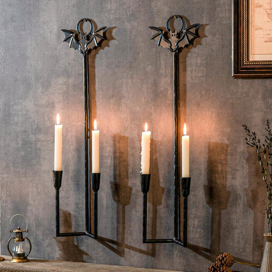Wall Sconce Candle Holder Metal Hanging Wall Decorations for Home,Living Room, Bathroom, Dining Room, Set of 2（Black