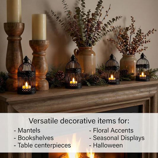 Vela Lanterns Bird Cage Decor Candle Holder Lantern Decorative Wedding Table Centerpiece Decorations, White, Small, Set of 4