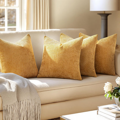 MIULEE Pack of 4 Couch Throw Pillow Covers 18x18 Inch Neutral Soft Decorative Chenille Pillow Covers Farmhouse Boho Cushion Covers for Mid Century Modern Spring Home Decor Sofa Bedroom Living Room
