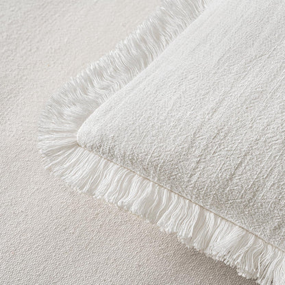 MIULEE Decorative Throw Pillow Covers Neutral Linen Fringe Throw Pillows Set of 2 Natural Beige Boho Farmhouse Cushion Covers with Tassels for Couch Sofa Bed Spring Home Decor 20x20 Inch
